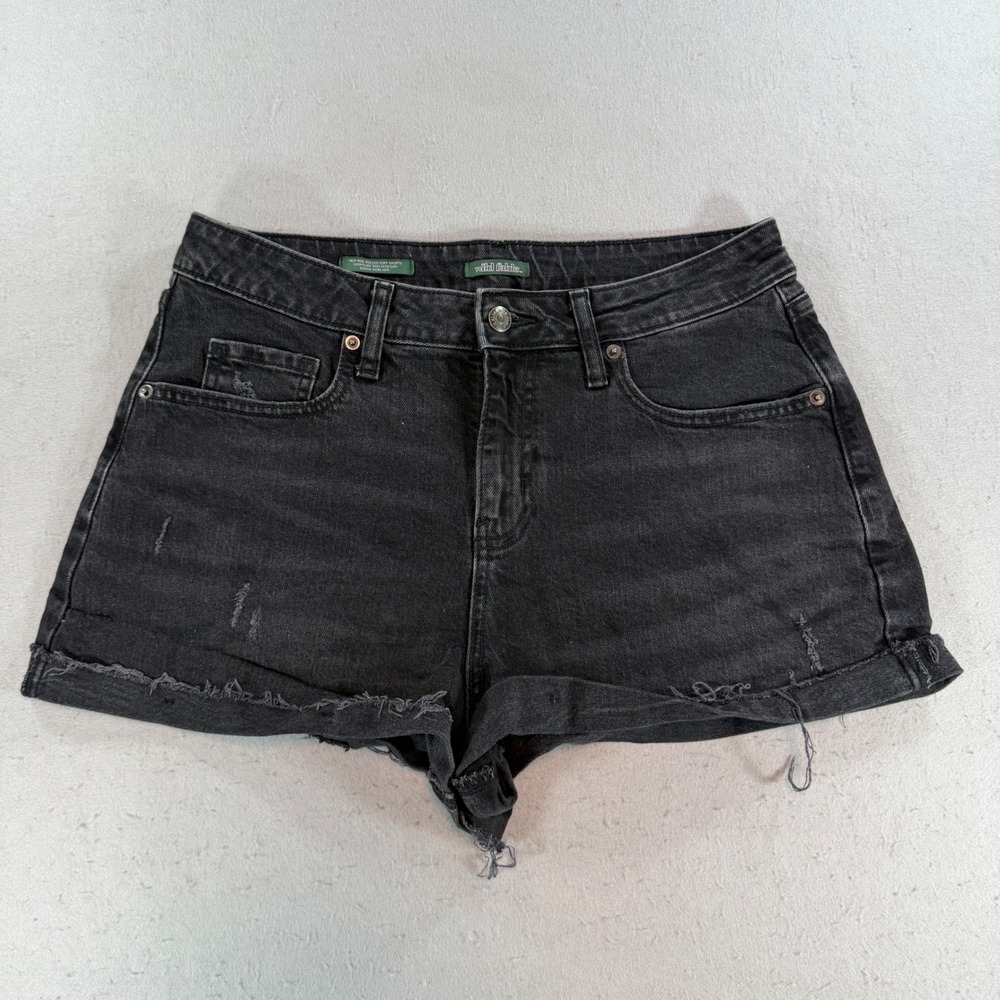 Wild Fable Womens Size 10 High Rise Rolled Cuff Denim Shorts Black Distressed